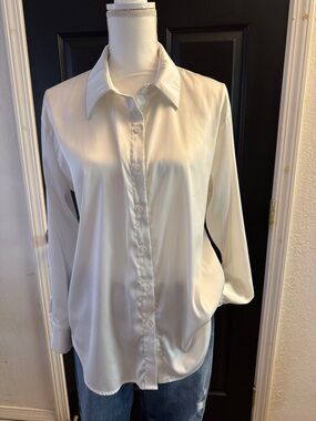 Zenana Outfitters White Satin Button-Front Shirt
